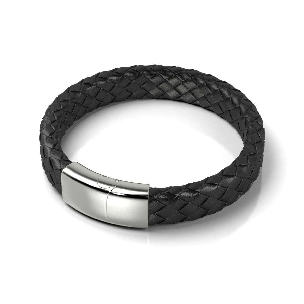Silver | Black Leather Engravable Bracelet | Deluxe