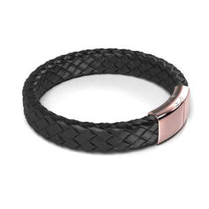 18k Rose Gold | Black Leather Engravable Bracelet | Deluxe