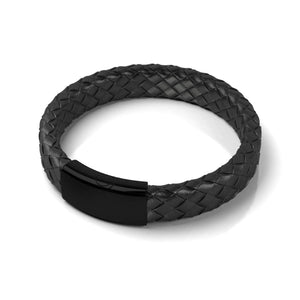 Gunmetal | Black Leather Engravable Bracelet | Deluxe