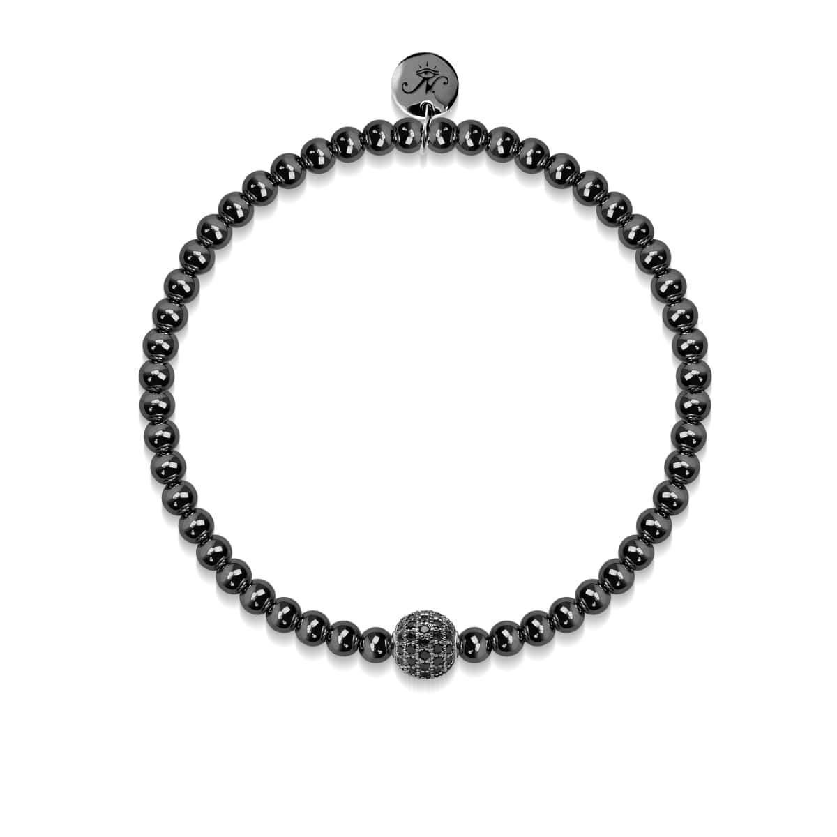 Glamorous | Gunmetal | Black Cubic Zirconia Crystals | Men's Expression Bracelet | Engravable